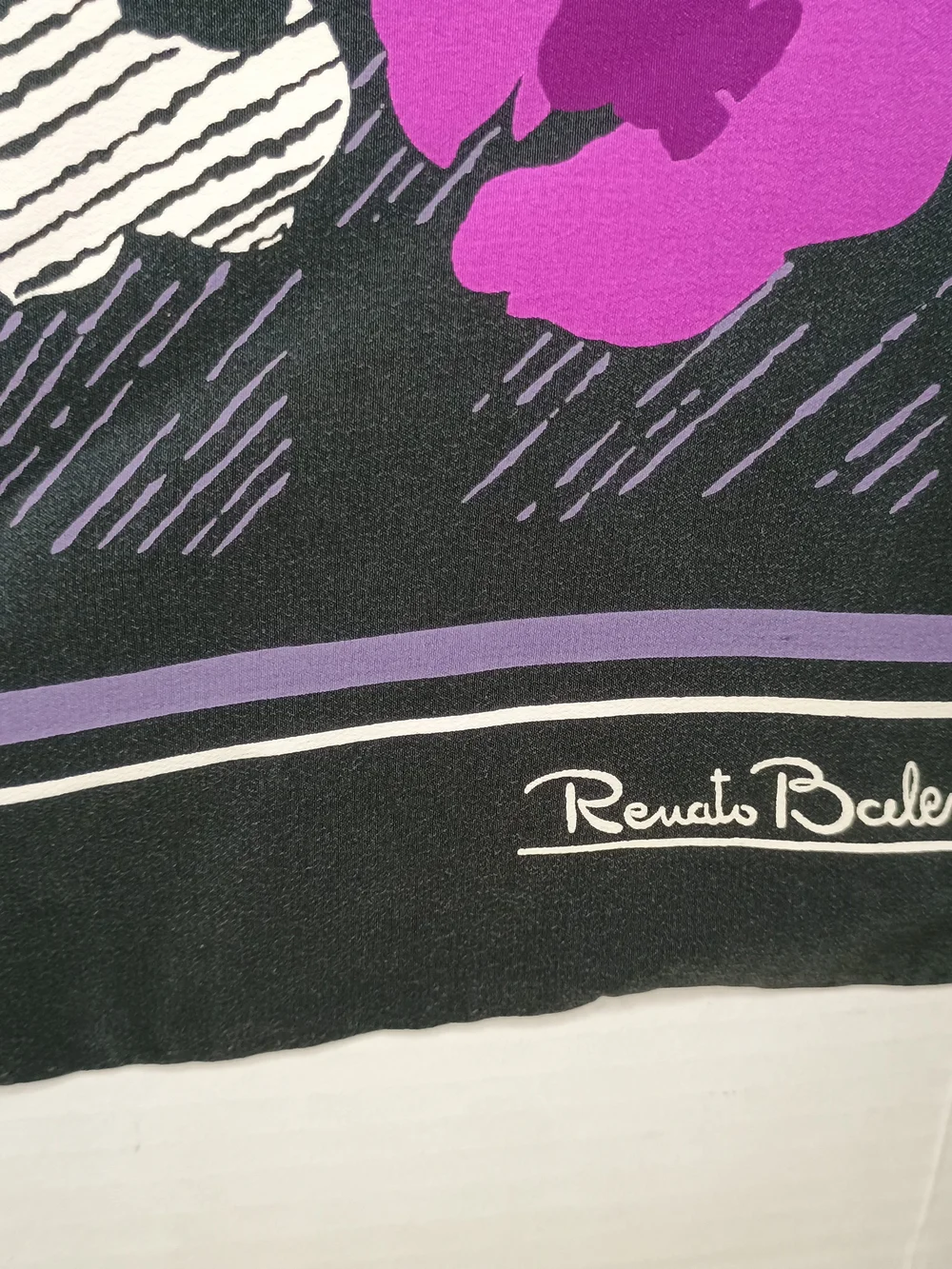 Renato Balestra Italy Silk Black & Purple Floral Women's Scarf 30x30